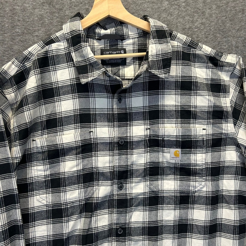 Carhartt Mens 3XL Relaxed Fit Plaid Flannel Shirt Black White TW5945-M 105945